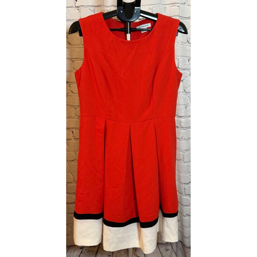Liz Claiborne Red Colorblock Pleated Fit and Flare Dress Sleeveless Size 14